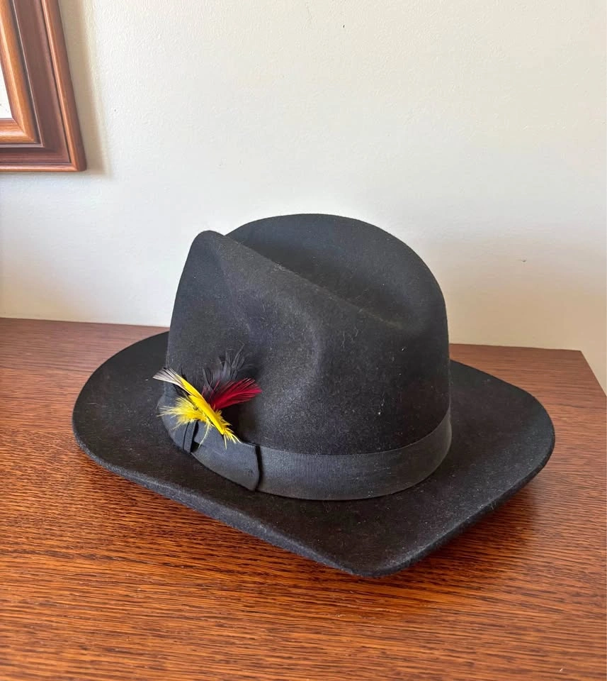 Robert Hall Vintage Mid-Century Black Genuine Fur Felt Fedora Ha