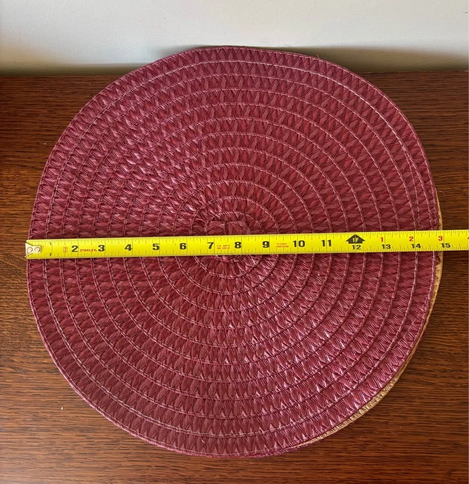 Woven Spiral Round Placemats Natural Tan and Burgundy Set of 6 - photo 5