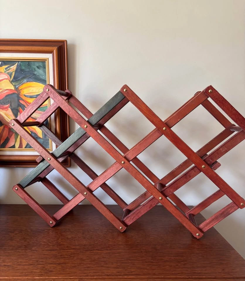 Vintage Mid-Century Modern Accordion Folding Wooden Wine Rack - photo 2
