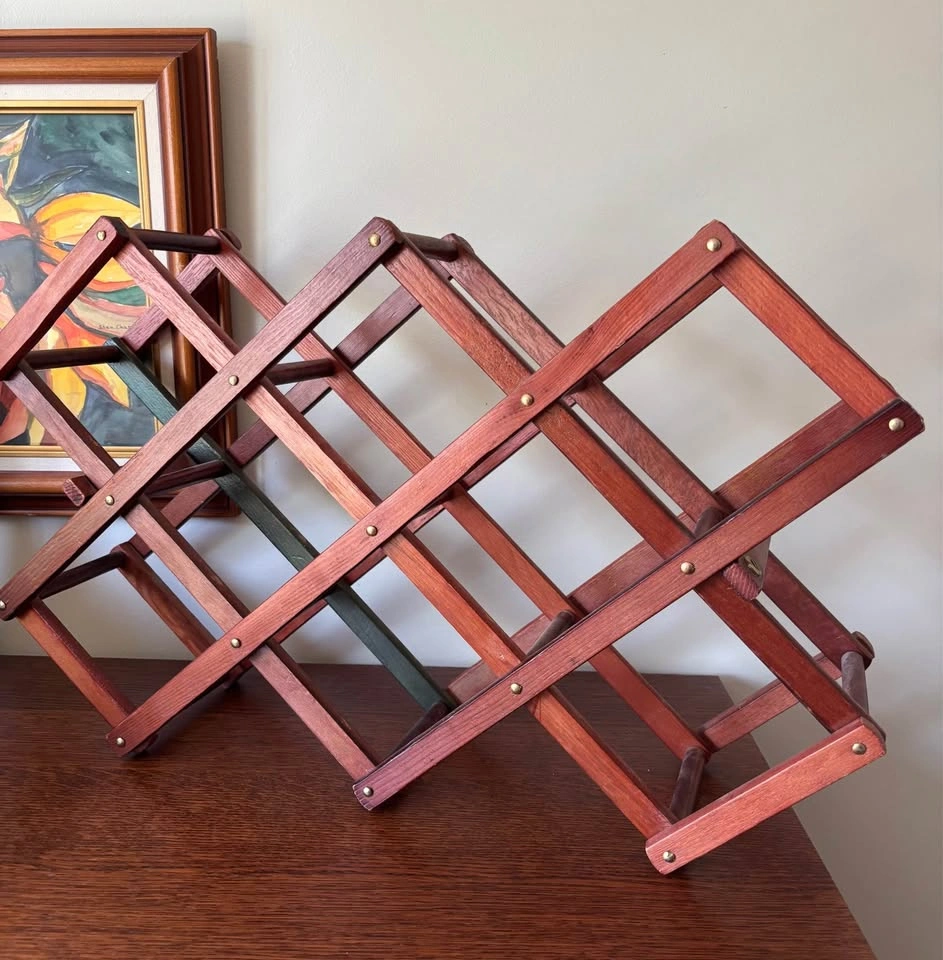 Vintage Mid-Century Modern Accordion Folding Wooden Wine Rack - photo 3