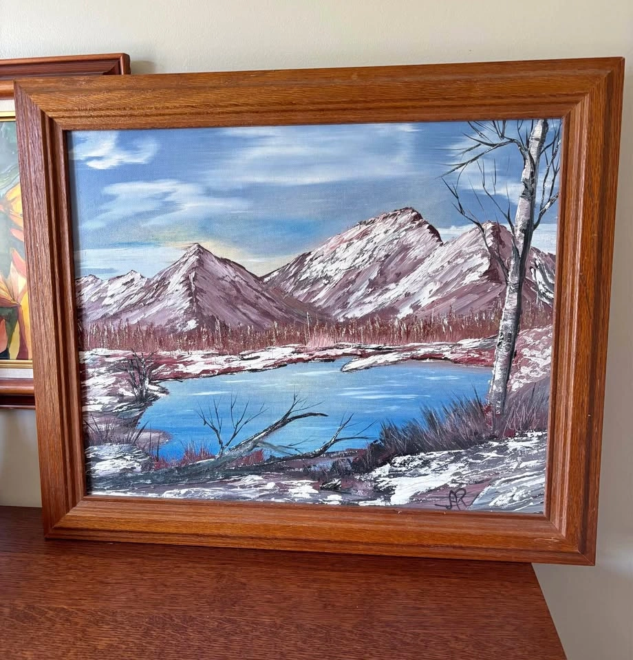 AR Signed Vintage Mid-Century Bob Ross Style Oil Painting