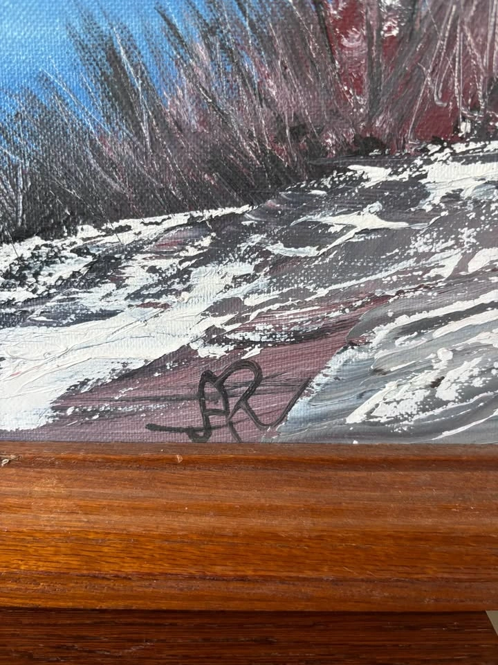 AR Signed Vintage Mid-Century Bob Ross Style Oil Painting - photo 2
