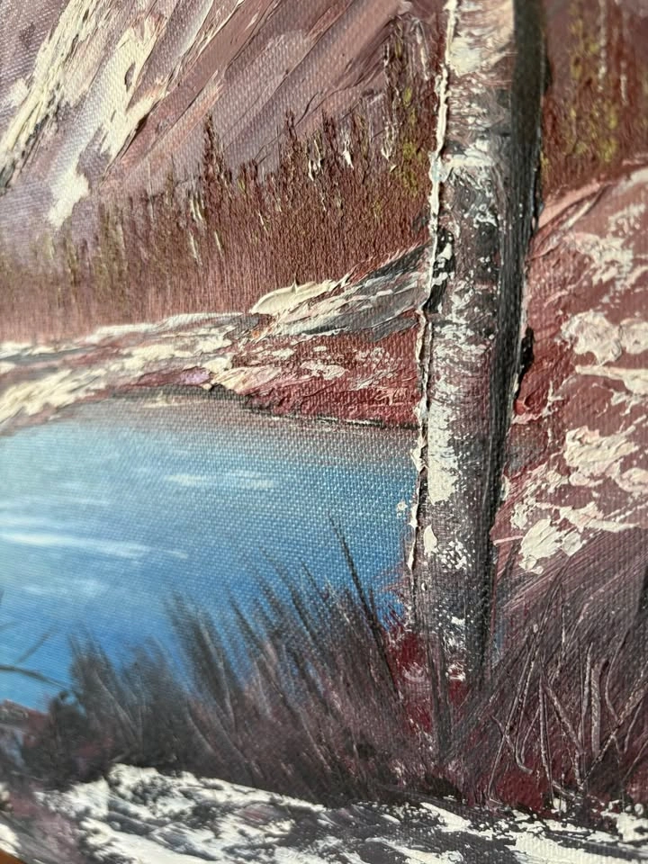AR Signed Vintage Mid-Century Bob Ross Style Oil Painting - photo 3