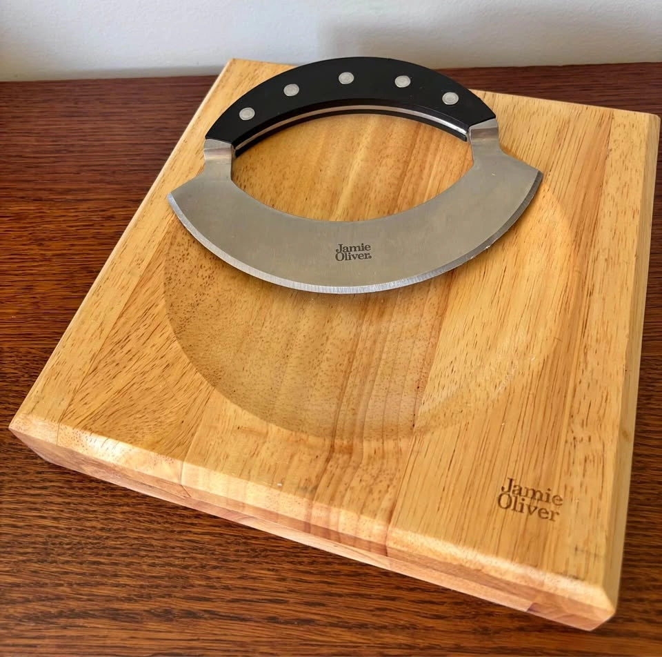 Jamie Oliver Stainless Steel Mezzaluna and Herb Board Set 9-Inch