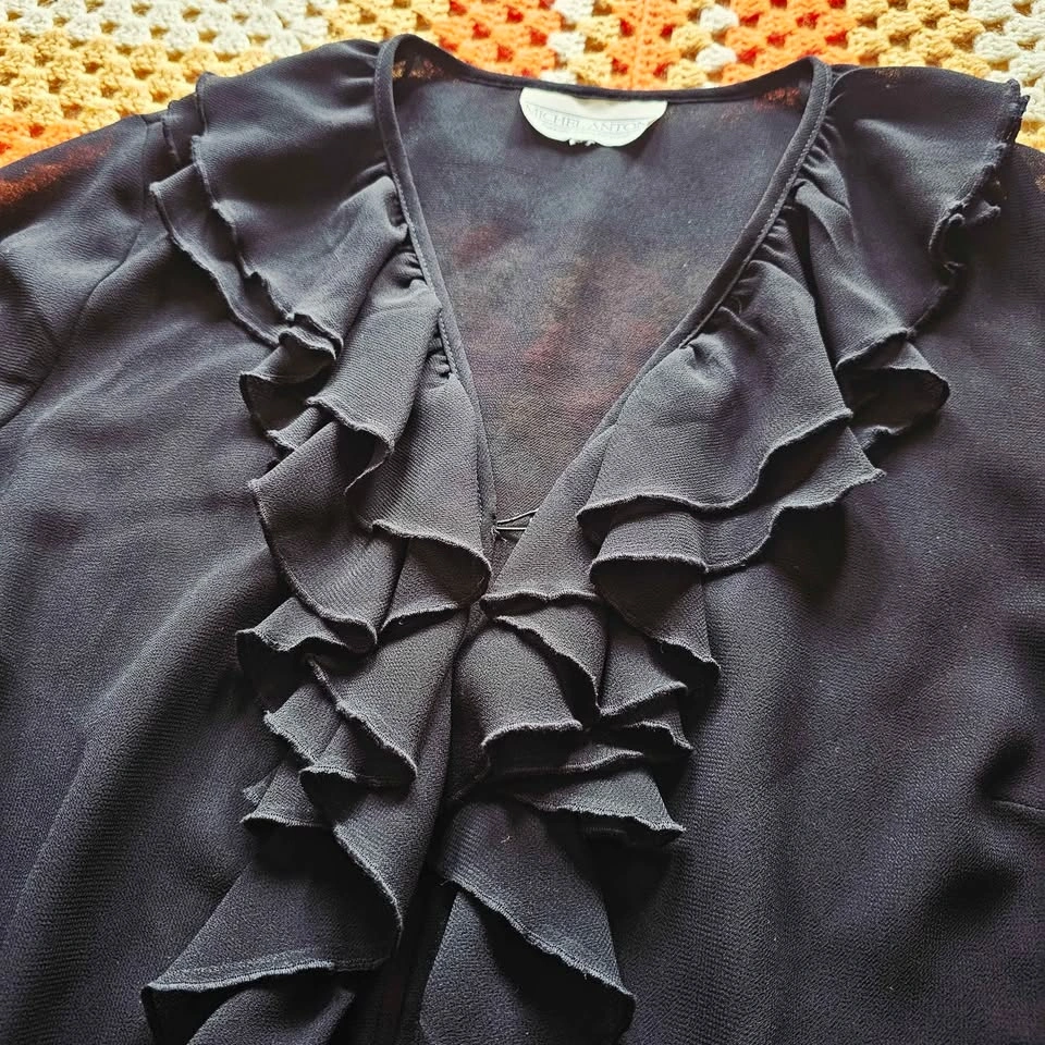 80s/90s XL Poet Blouse Romantic Goth Ruffle Vintage - photo 2