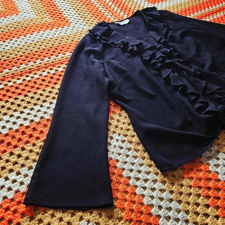 80s/90s XL Poet Blouse Romantic Goth Ruffle Vintage - photo 4