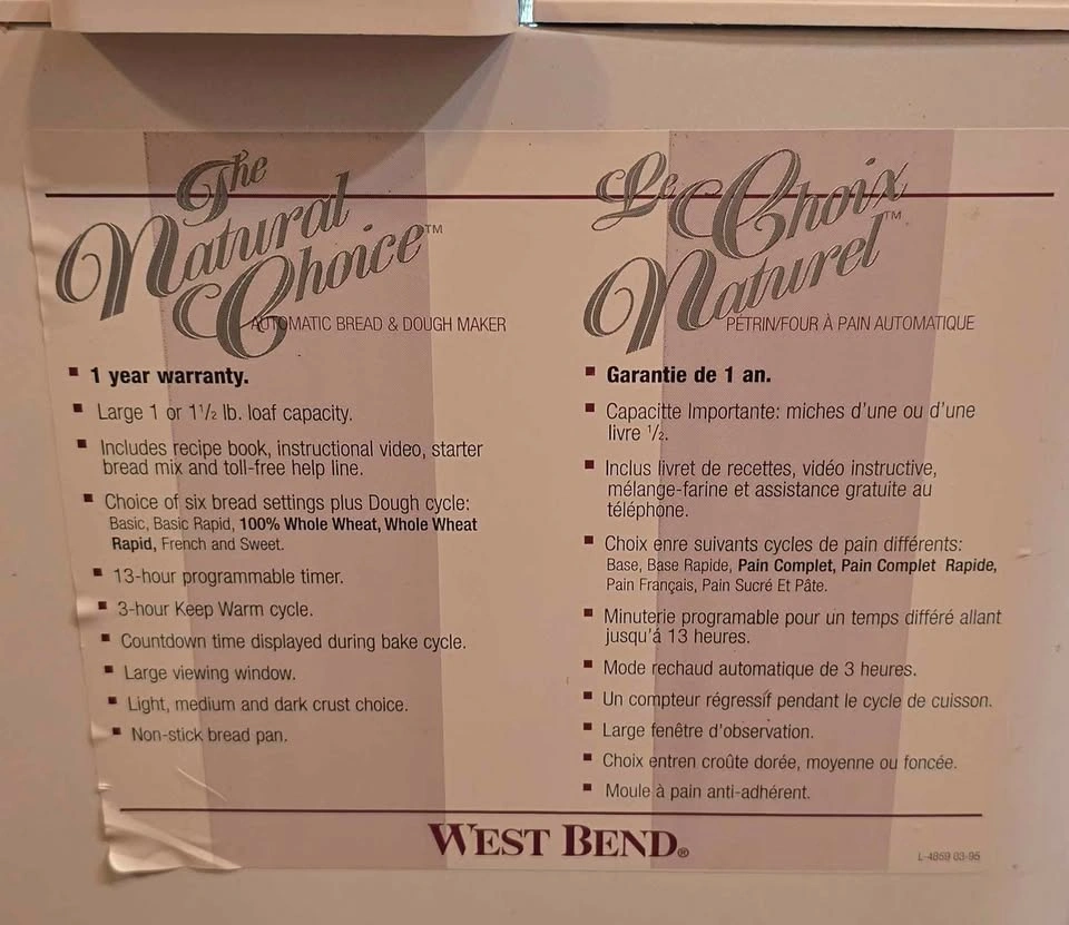 West Bend automatic bread maker - photo 3