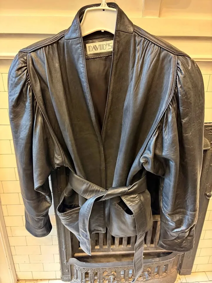 Vintage David’s Black Leather Belted Jacket - Size S/M