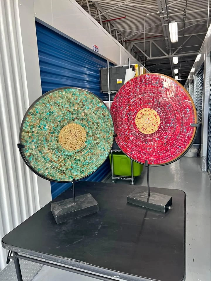 2 Large Ultra Rare Mosaic Plate Vintage Art Home Decor