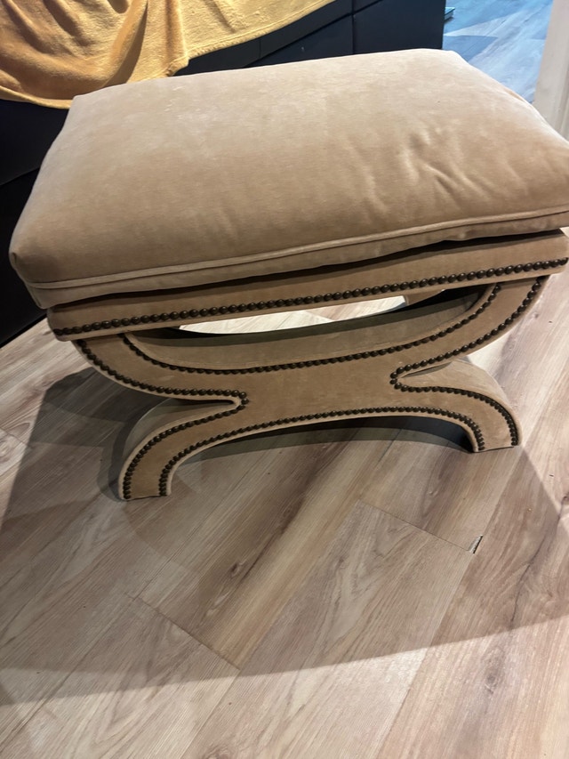 Beige Upholstered Ottoman / Bench with Nailhead Trim - photo 2
