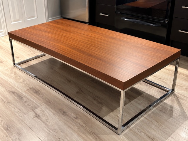 Walnut & Chrome Modern Coffee Table – 57”