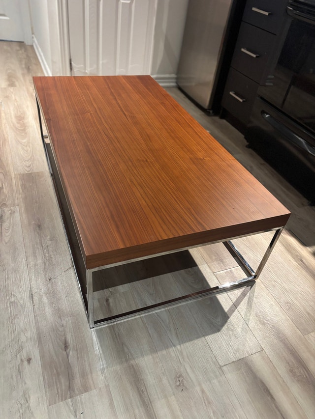 Walnut & Chrome Modern Coffee Table – 57” - photo 5