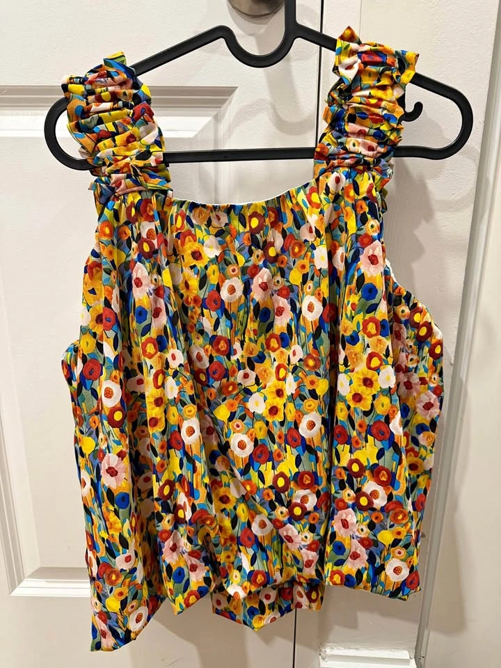Colorful Floral Top with Ruched Straps – Summer Top