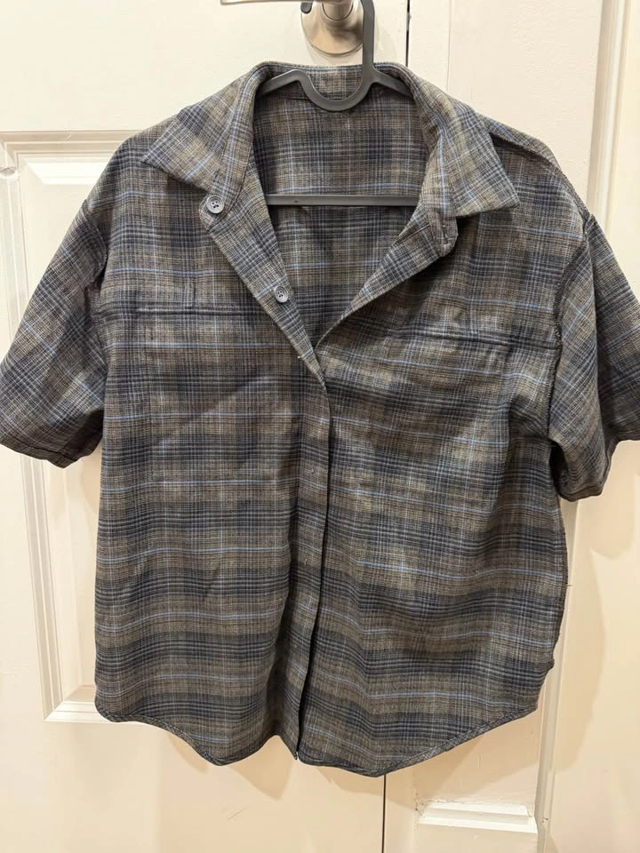 Plaid 2-Piece Shirt & Skirt Set with Belt – Size M - photo 4