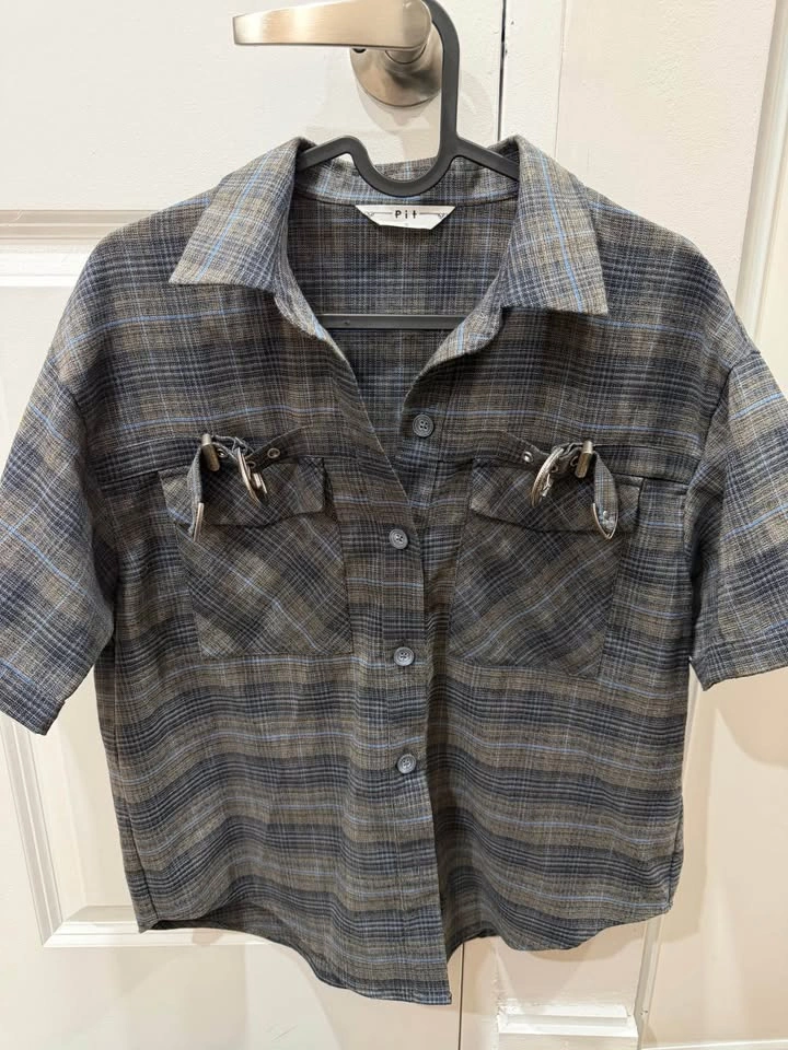 Plaid 2-Piece Shirt & Skirt Set with Belt – Size M - photo 5