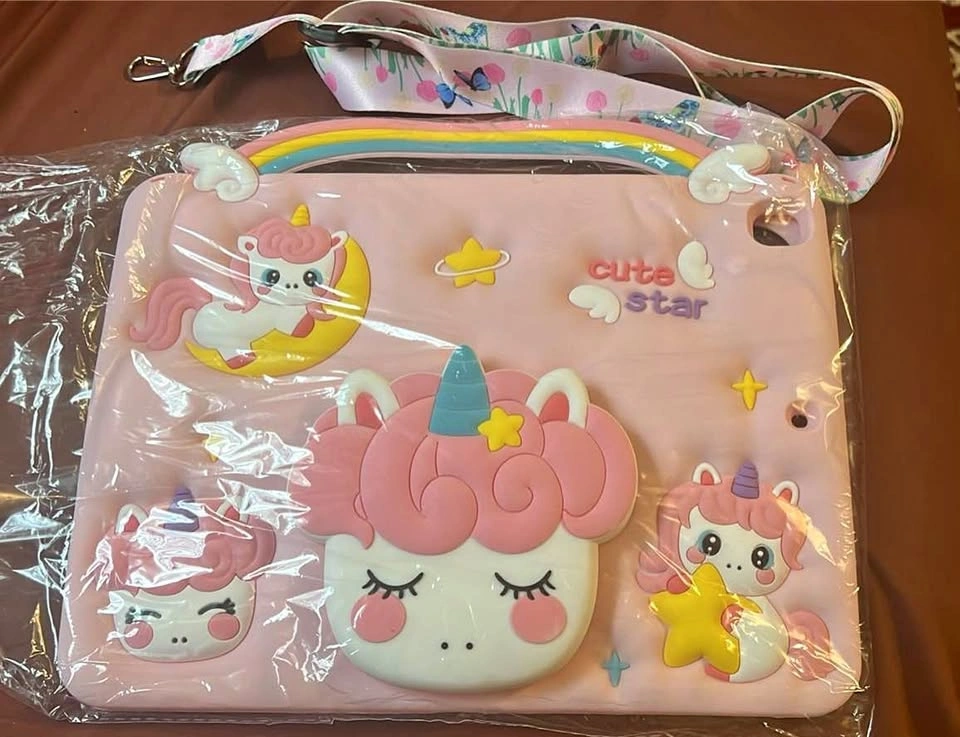 Pink Silicone Tablet Case with Floral Adjustable Strap