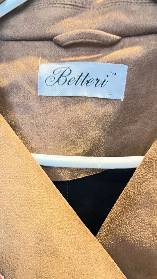 🤎 Brown Faux Suede Moto Jacket – Size L - photo 4