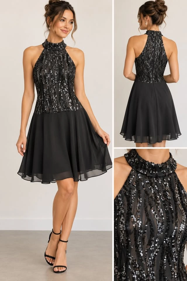 Le Château Sequin Halter Dress Size M
