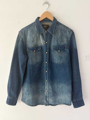 RRL Double RL Ralph Lauren Western Pearl Snap Denim Mens Washed