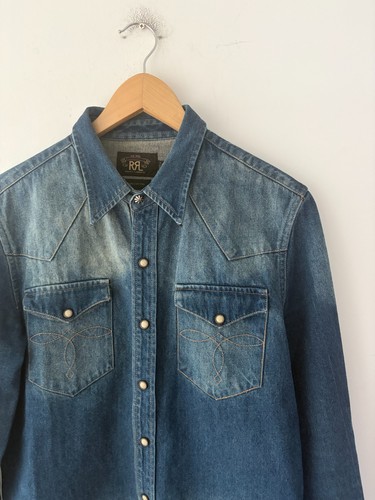 RRL Double RL Ralph Lauren Western Pearl Snap Denim Mens Washed - photo 2