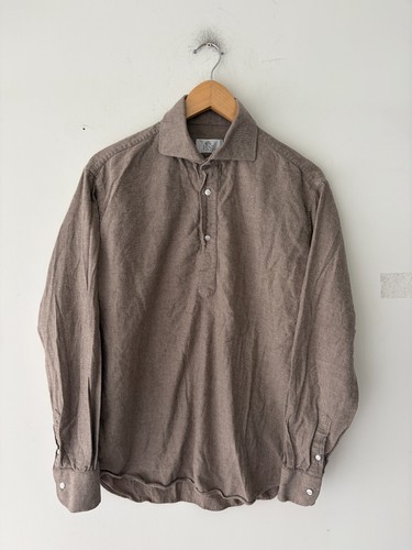 Pini Parma Mens Popover Flannel Feel Taupe Shirt Size 15 3/4