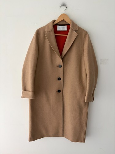 Harris Wharf London Brown Boiled Wool Overcoat Size 42