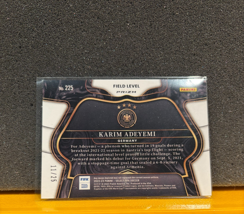 2022 Panini Select FIFA Karim Adeyemi Field Level Zebra Prizm /2 - photo 2