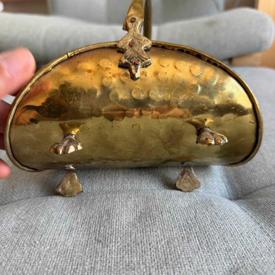 Vintage Miniature Brass Coal Scuttles Pair – Hammered Log Holder - photo 5