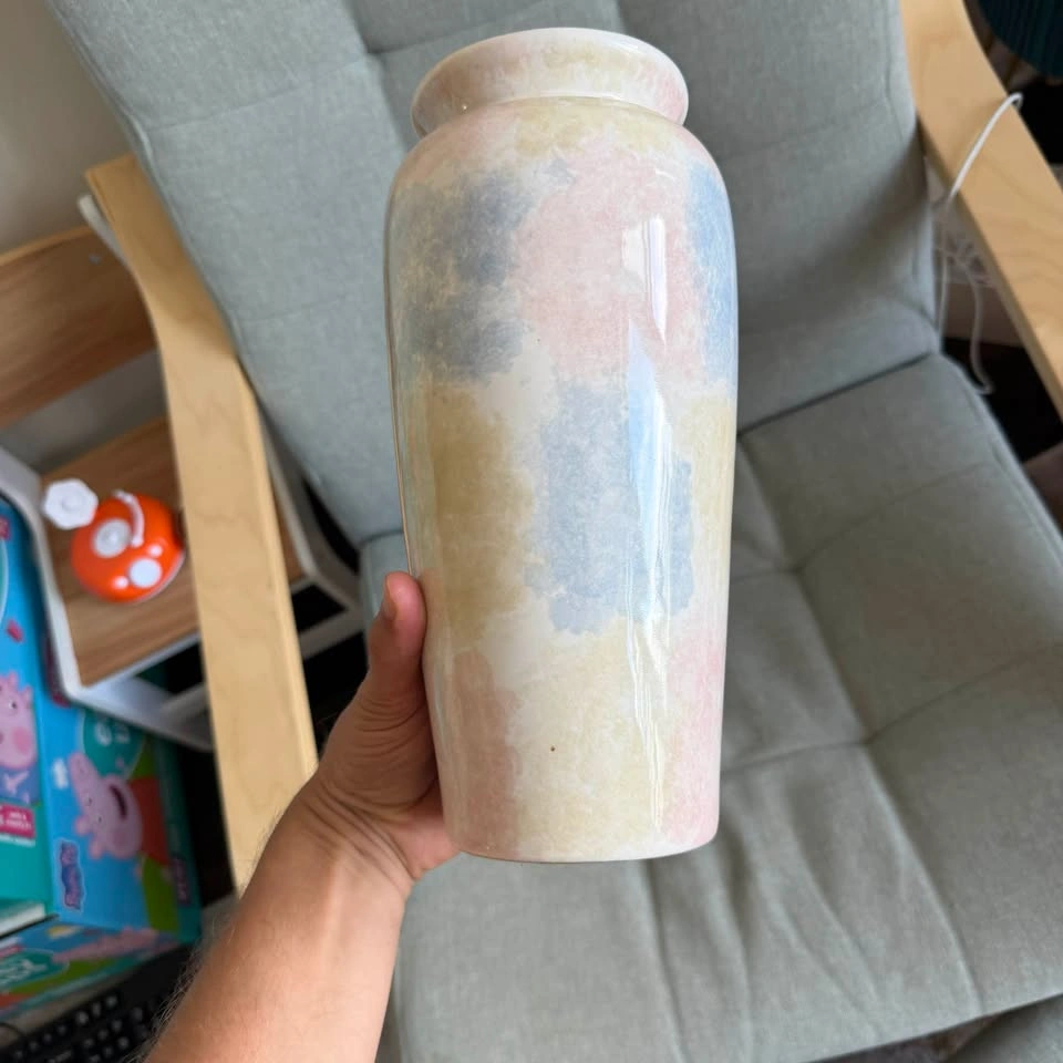Vintage 1980s/90s Pastel Ceramic Vase – Postmodern Deco (12.5") - photo 2