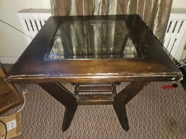 Dark Wood End Table with Glass Insert