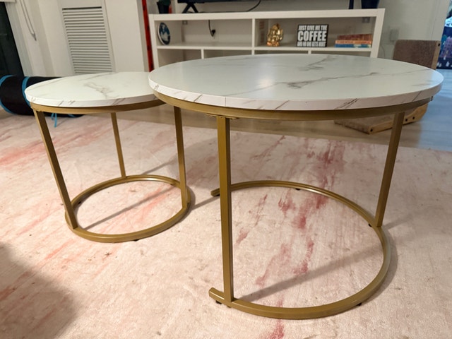 2-Piece Faux Marble Nesting Coffee Tables – White & Gold - photo 2