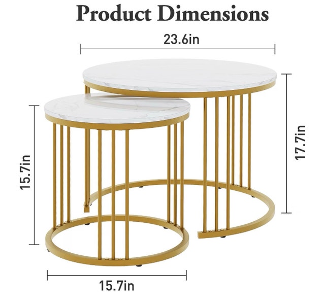 2-Piece Faux Marble Nesting Coffee Tables – White & Gold - photo 3