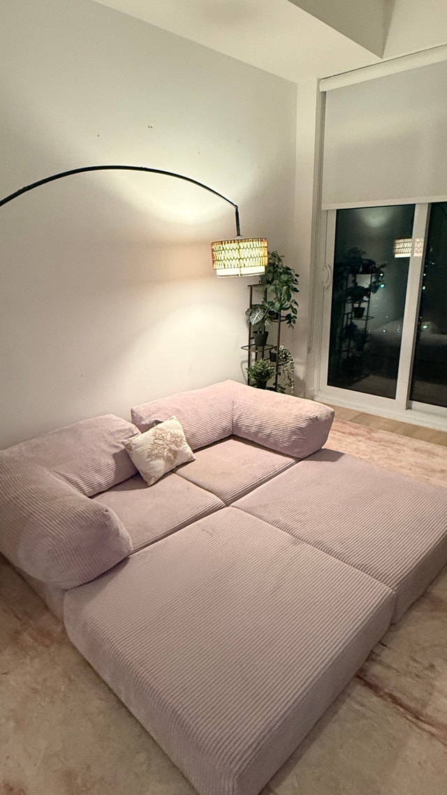 67” Convertible Corduroy Sofa / Floor Couch – Lavender - photo 4