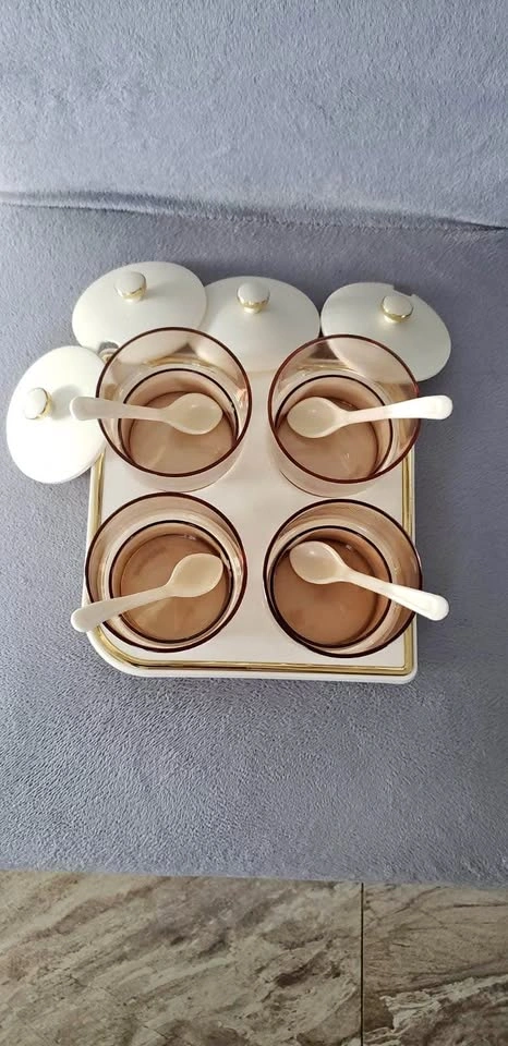 4-Piece Condiment Jar Set with Spoons & Tray