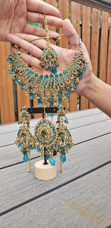 Gold & Blue 5 Piece Indian Jewelry Set
