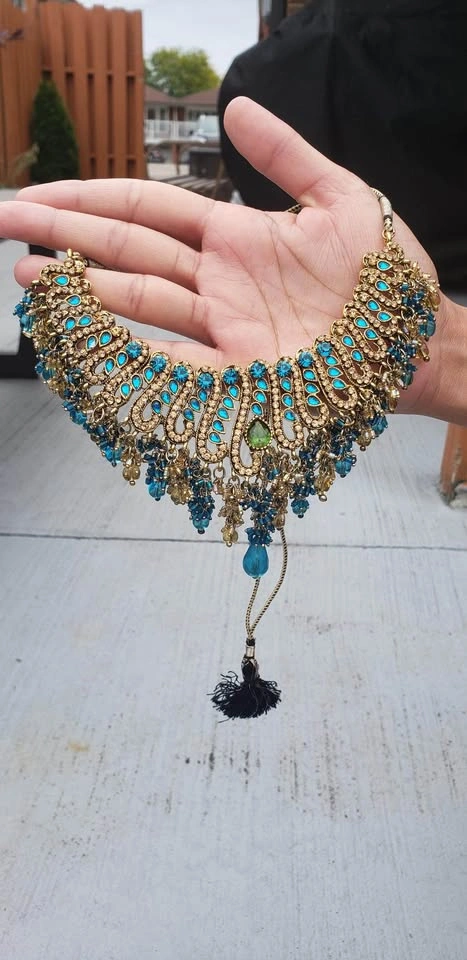Gold & Blue 5 Piece Indian Jewelry Set - photo 2