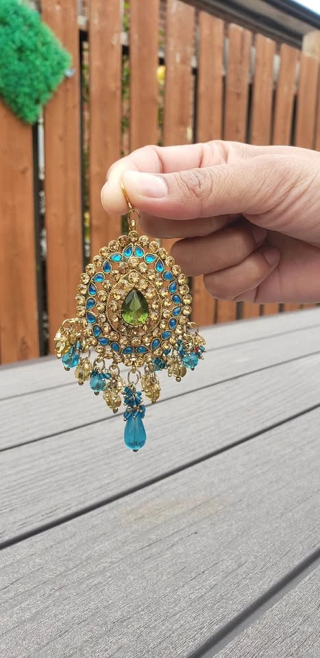 Gold & Blue 5 Piece Indian Jewelry Set - photo 5