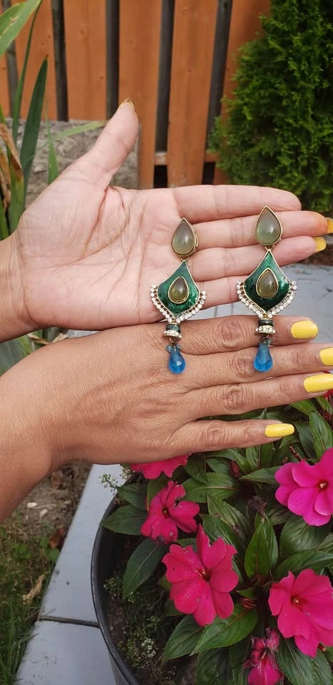 Green Sabyasachi Teardrop Necklace and Earrings Set - photo 2