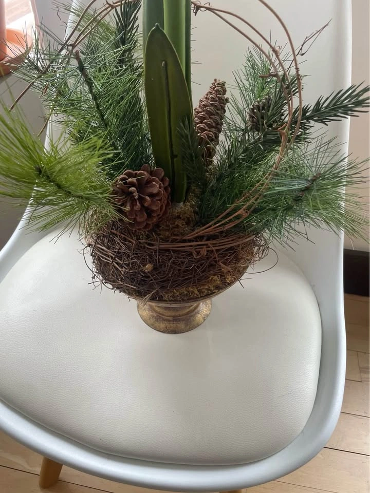 Beautiful fake amaryllis in pot with decor - photo 2