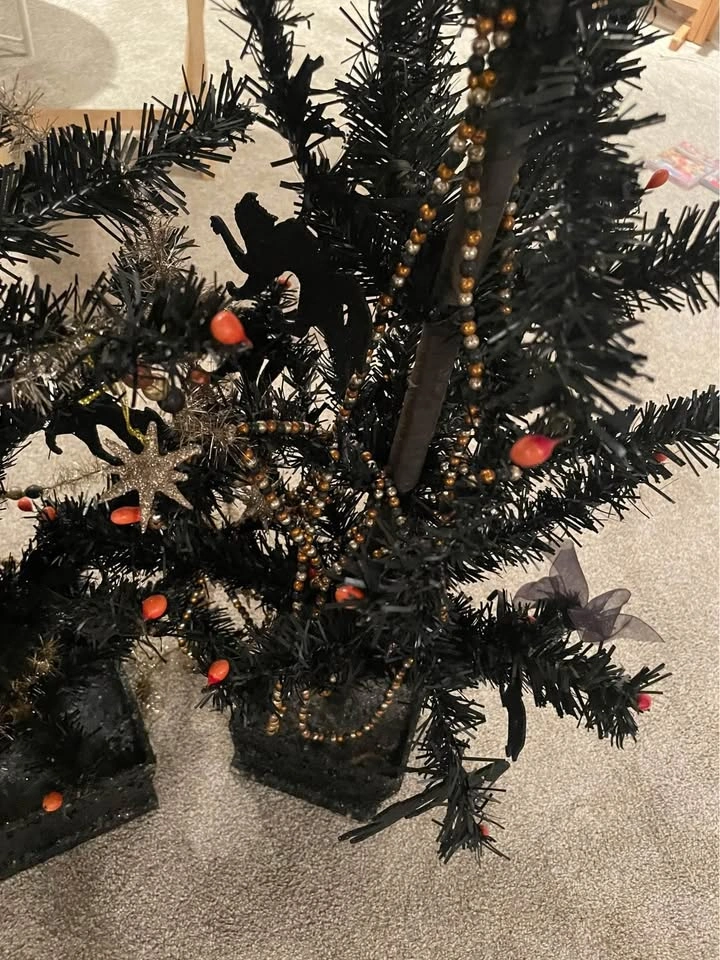 Pair of 3 ft black fake trees with some decor - photo 2