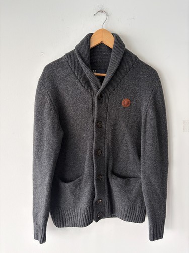 Fred Perry Mens 100% Lamb Wool Shawl Collar Cardigan Sweater Siz
