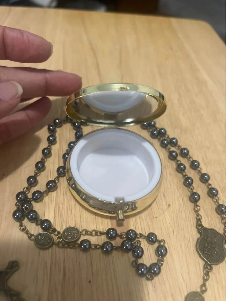 Gold Set St Michael Archangel Hematite Beads Engraved Prayer Box - photo 3
