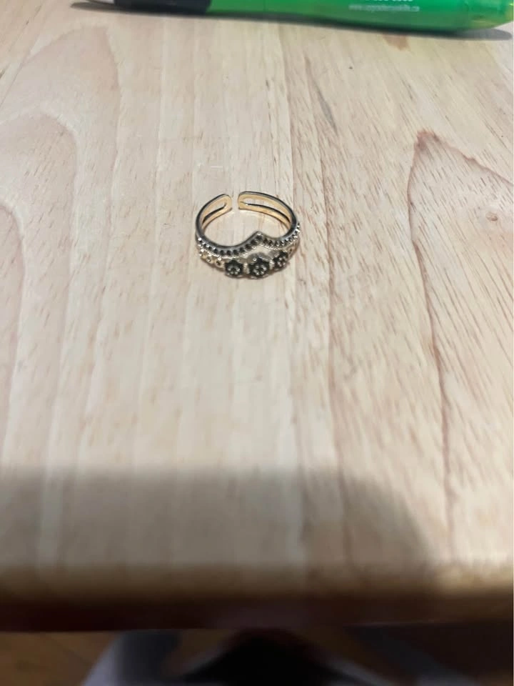 Gold Tone Adjustable Ring with Black Crystals - photo 2