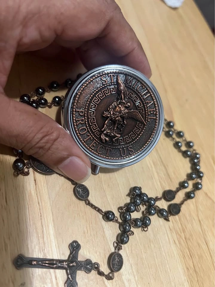 Bronze St. Michael Rosary with Metal Storage Case - photo 3
