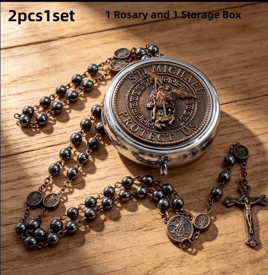 Bronze St. Michael Rosary with Metal Storage Case - photo 5