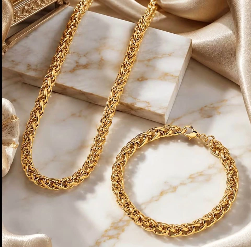 Gold-Tone Dragon Bone Chain Necklace and Bracelet Set
