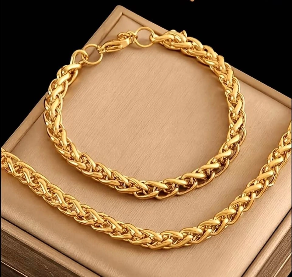 Gold-Tone Dragon Bone Chain Necklace and Bracelet Set - photo 3
