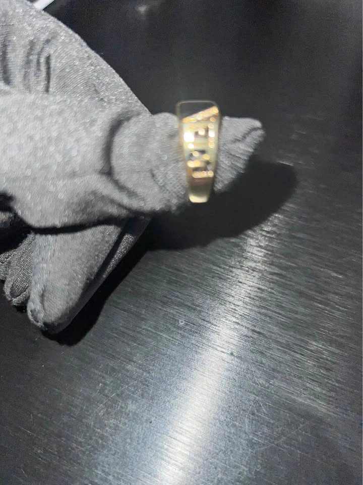 Men's Gold-Toned Signet Ring with Black Inlay and Greek Key Patt - photo 3