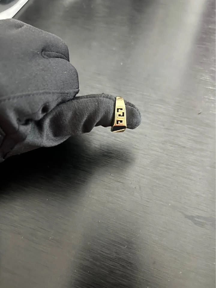 Men's Gold-Toned Signet Ring with Black Inlay and Greek Key Patt - photo 5