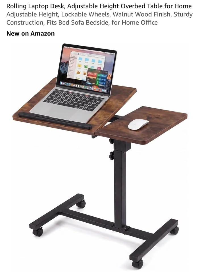 Rolling Laptop Desk, Adjustable Height Overbed Table